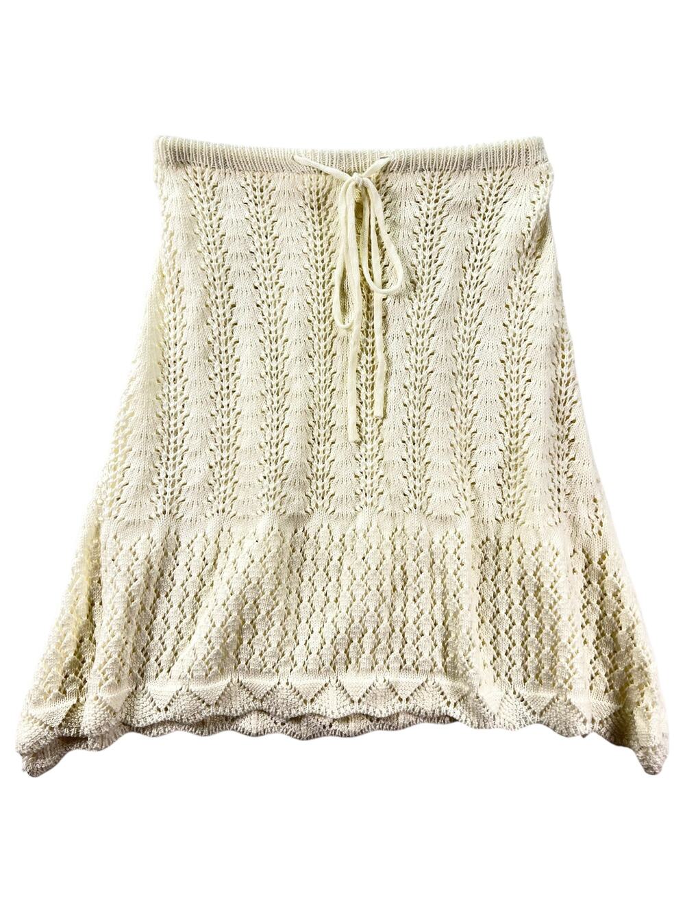 Crochet Knit Skirt Womens M-XL Ivory Cream Open Knit Boho Coastal Beach Cover Up
